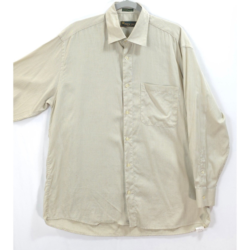 Principe Button Down Shirt Extra Fine Cotton Beige Mens 16 32/33 Old Money Italy
